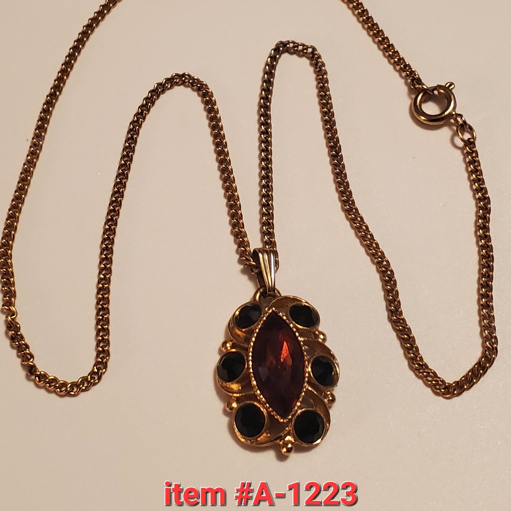 1 Gold Necklace With Ruby & Gem Stones, Item # A -1223, Wt. 8 Grams .